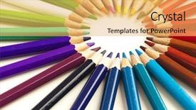  Presentation with crayons - Colorful PPT theme enhanced with crayons stack circle on a white background backdrop and a yellow colored foreground