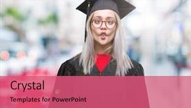  Presentation with young woman wearing boxer gloves - Colorful theme enhanced with crazy and comical gesture funny backdrop and a  colored foreground