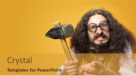  Presentation with crazy - Theme having crazy bearded man holding hammer background and a gold colored foreground