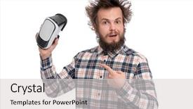  Presentation with haircut - Audience pleasing PPT theme consisting of crazy bearded man in plaid backdrop and a light gray colored foreground