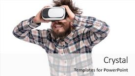  Presentation with virtual reality - Slide set enhanced with crazy bearded man in plaid background and a white colored foreground