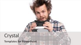  Presentation with virtual reality - Amazing presentation design having crazy bearded man in plaid backdrop and a light gray colored foreground