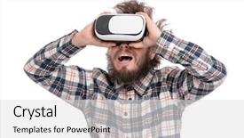  Presentation with crazy - Slide set with crazy bearded man in plaid background and a light gray colored foreground