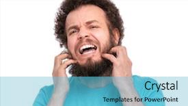  Presentation with curly hair - Amazing theme having crazy bearded man with funny backdrop and a light blue colored foreground