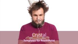  Presentation with birthday cake and candle - Amazing slide deck having crazy-bearded-man-with-funny backdrop and a violet colored foreground