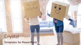  Presentation with crazy - PPT layouts having crazy couple wearing boxes with funny faces over head having fun happy for moving to a new house background and a lemonade colored foreground