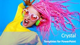  Presentation with disco - Cool new PPT layouts with crazy expressive trendy dj girl backdrop and a cyan colored foreground