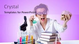  Presentation with chemist - Audience pleasing PPT theme consisting of crazy female chemist in lab backdrop and a lavender colored foreground