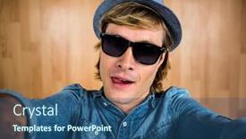  Presentation with crazy - PPT theme having crazy hipster wearing sunglasses against wooden wall background and a ocean colored foreground