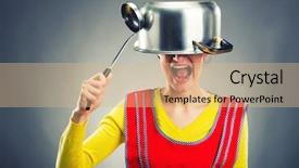  Presentation with crazy - PPT theme consisting of crazy housewife with sause pan background and a coral colored foreground