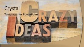  Presentation with color blocks - PPT theme having crazy ideas words in vintage letterpress wood type printing blocks stained by color inks background and a coral colored foreground