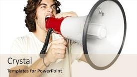  Presentation with old wite man and his music - Amazing PPT theme having crazy people - portrait of young man shouting backdrop and a lemonade colored foreground