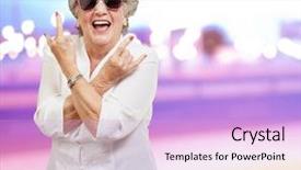  Presentation with funky - Cool new PPT layouts with crazy people - senior woman wearing sunglasses doing backdrop and a  colored foreground