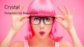  Presentation with crazy - Slide set enhanced with crazy people - woman wearing glasses and wig background and a coral colored foreground