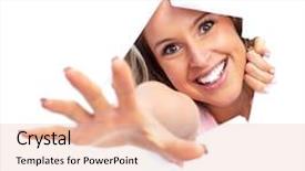  Presentation with crazy - Cool new theme with crazy people - young happy woman looking backdrop and a lemonade colored foreground