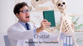  Presentation with professor - Theme having crazy professor studying human skeleton background and a lemonade colored foreground