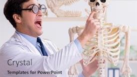  Presentation with professor - Presentation consisting of crazy-professor-studying-human-skeleton background and a light blue colored foreground