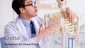  Presentation with professor - Cool new PPT layouts with crazy-professor-studying-human-skeleton backdrop and a light blue colored foreground