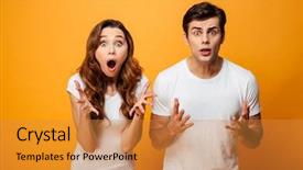  Presentation with crazy - Presentation featuring crazy sale - portrait of a shocked young background and a gold colored foreground