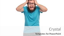  Presentation with curly hair - Audience pleasing slide set consisting of crazy-scared-or-surprised-man backdrop and a white colored foreground