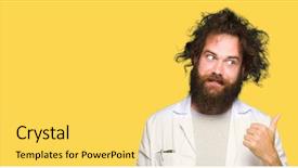  Presentation with long hair - Beautiful PPT theme featuring crazy scientist with funny long backdrop and a yellow colored foreground