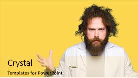  Presentation with long hair - Colorful slide deck enhanced with crazy scientist with funny long backdrop and a yellow colored foreground