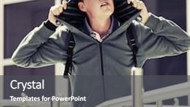  Presentation with school building - PPT theme with crazy teen boy with backpack against a school building background and a dark gray colored foreground