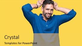  Presentation with 3d isolated t rex head - Presentation theme consisting of crazy with fingers on head background and a  colored foreground