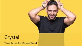  Presentation with handsome - Audience pleasing PPT layouts consisting of crazy with fingers on head backdrop and a  colored foreground