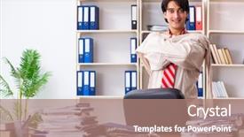  Presentation with office ergonomics man worker exercising - Presentation consisting of crazy young man in straitjacket background and a coral colored foreground