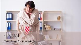  Presentation with office ergonomics man worker exercising - Presentation theme featuring crazy young man in straitjacket background and a coral colored foreground