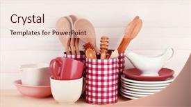  Presentation with utensils - PPT theme featuring creakers - cups bowls nd other utensils background and a lemonade colored foreground