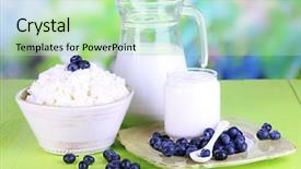  Presentation with natural products - Beautiful PPT theme featuring creakers - fresh dairy products with blueberry backdrop and a  colored foreground