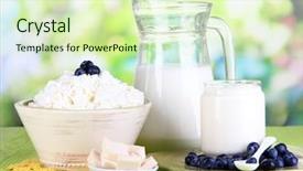  Presentation with dairy products - Slides enhanced with creakers - fresh dairy products with blueberry background and a  colored foreground