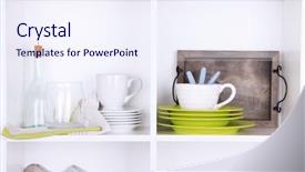  Presentation with cooking equipment kitchen utensils - PPT theme consisting of heart from ripe red apples with yellow dry autumn leaves on the green wooden background top view background and a coral colored foreground.