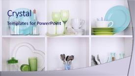  Presentation with cooking equipment kitchen utensils - PPT layouts consisting of creakers - kitchen utensils and tableware background and a sky blue colored foreground