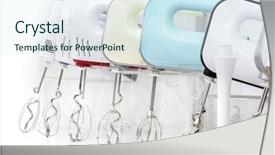  Presentation with retail store - Slide deck enhanced with creakers - six multicolored blenders or mixers background and a sky blue colored foreground