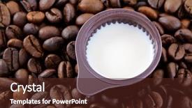  Presentation with sack of coffee beans - Slide deck featuring creakers - small cup of coffee creamer background and a tawny brown colored foreground