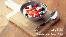  Presentation with deep - Amazing presentation having cream and berries dessert in deep clay bowl served on wooden board toned backdrop and a coral colored foreground