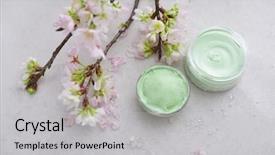  Presentation with face cream flower - Slide set with cream and cherry flower background and a light gray colored foreground