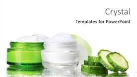  Presentation with cucumber cream - Amazing slide deck having cream and fresh sliced cucumber on table isolated on white backdrop and a white colored foreground