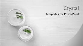  Presentation with cream - Theme enhanced with cream and rosemary on wooden background background and a white colored foreground