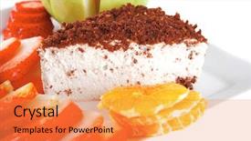  Presentation with cacao fruit raw cacao beans - Colorful PPT theme enhanced with cream cake and raw fruits backdrop and a gold colored foreground