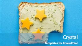  Presentation with cream cheese and fruit sandwich - Audience pleasing slides consisting of cream cheese and star backdrop and a teal colored foreground