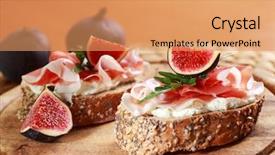  Presentation with fruit fig - PPT layouts enhanced with cream cheese prosciutto fig background and a coral colored foreground