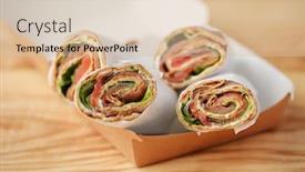  Presentation with tortilla - Amazing slide deck having cream-cheese-salmon-tortilla-roll backdrop and a lemonade colored foreground