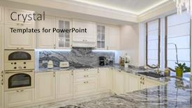  Presentation with curtain - PPT theme consisting of cream-colored-classic-kitchen background and a soft green colored foreground