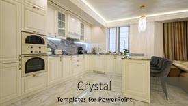  Presentation with dining - PPT layouts enhanced with cream-colored-classic-kitchen background and a mint green colored foreground