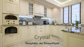  Presentation with curtain - Presentation featuring cream-colored-classic-kitchen background and a mint green colored foreground