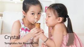  Presentation with ice cream cone - Cool new presentation design with cream cone asian children sharing backdrop and a coral colored foreground